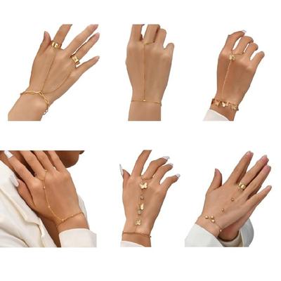 Minimalist Gold Plated Hand Chain Bracelet Zinc Alloy Stackable Jewelry Stylish Wrist Accessory For Daily Occasions