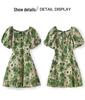 Sweet V-Neck Puff Sleeve Floral Tie-Back Dress