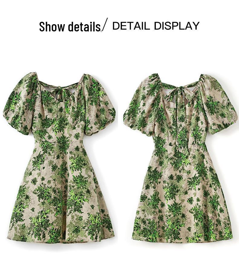 Sweet V-Neck Puff Sleeve Floral Tie-Back Dress