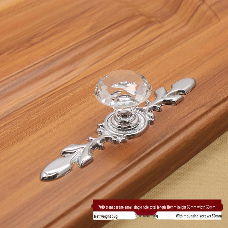 

Европейская современная хрустальная ручка для дверцы шкафа-купе - серебристая отделка, одно отверстие