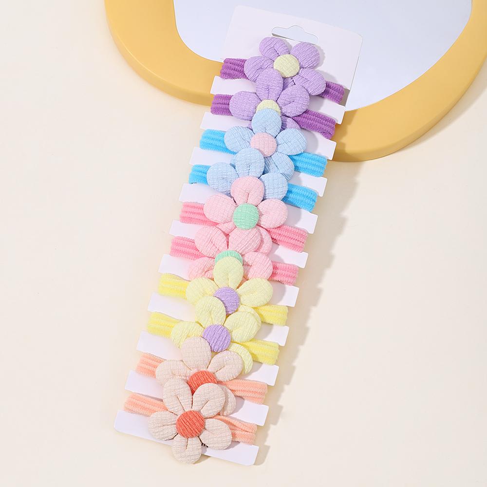 10pcs Cute Girls Nylon Flower Hair Ties Candy Elastic Bow Hair Bands Pigtails Hair Rope Rubber Hair Gum Scrunchies Accessories
