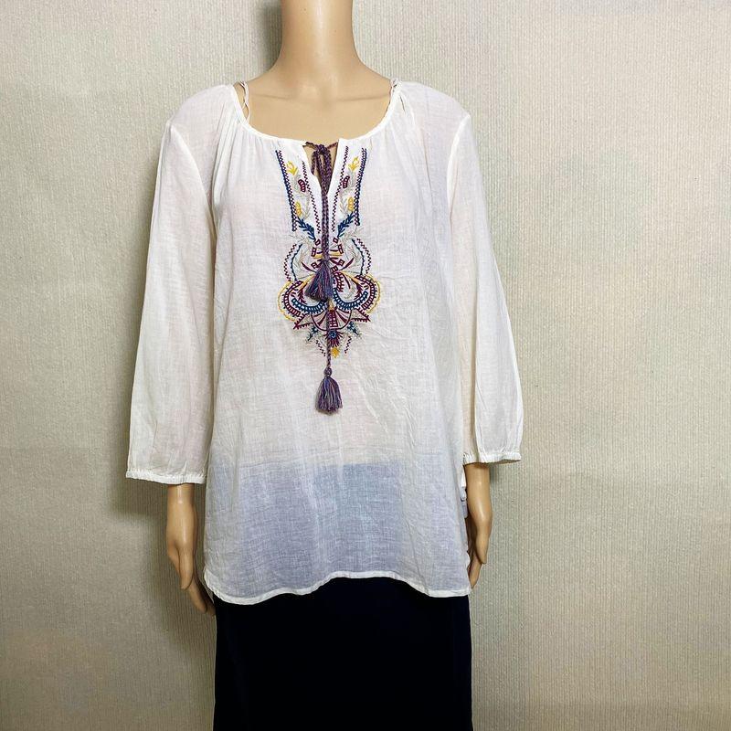 Export Exported To Spain Original Order Leftover Stock Spun Yarn Cotton Cropped Sleeves Shirt Women's Round Neck Embroider Light and Cool Summer