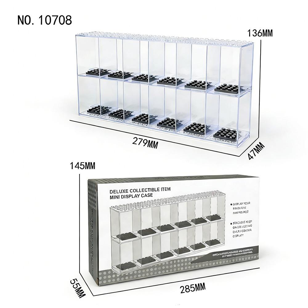 Clear Acrylic Minifigures Display Case Transparent Showcase Stackable Design Dustproof Display Box Movable Steps Large Capacity