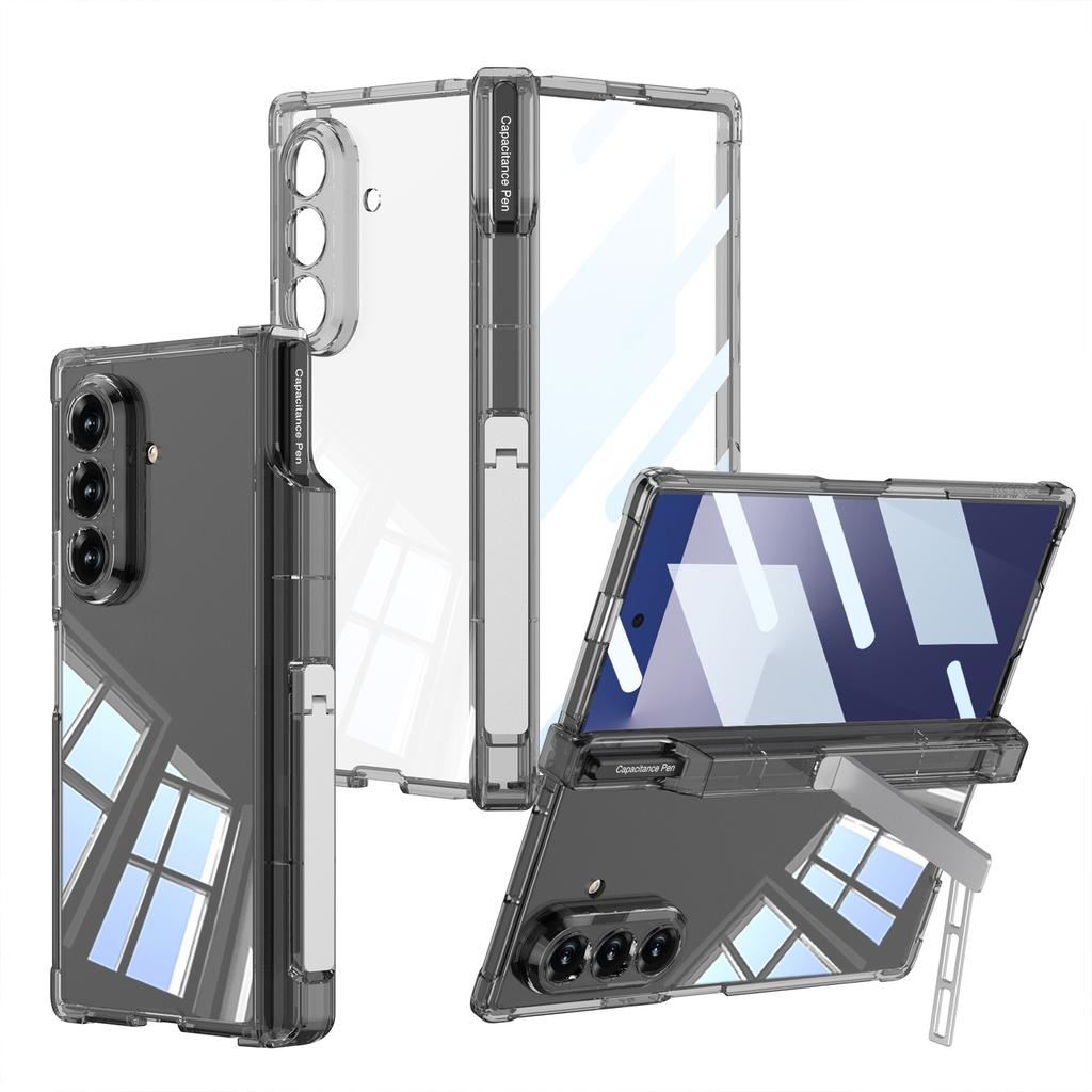 Samsung Zfold7 Mobile Phone Case with Pen Shaft Bracket Full Enclosure Membrane Airbag Anti Fall Transparent Protective Cover