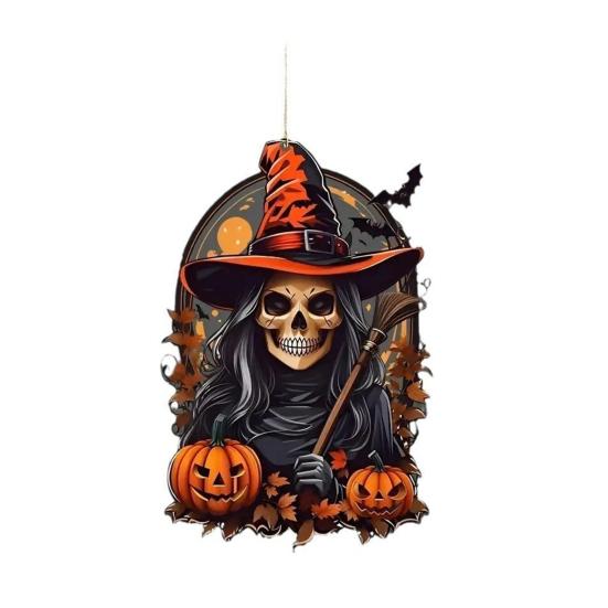 Pumpkin Witch Pendant Decorative Car Rearview Mirror Hanging Charm Acrylic 2D Halloween Christmas Party Decoration