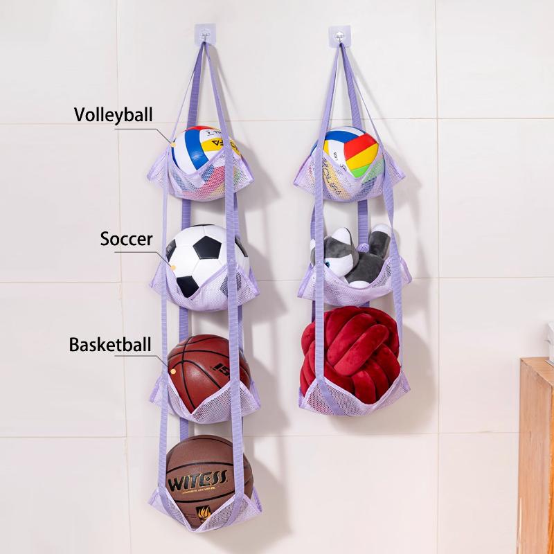 Wall Mounted Ball Storage Hanging Bag Mesh Pockets Organizer For Basketball Soccer Home Garage Sports Equipment Toys Holder