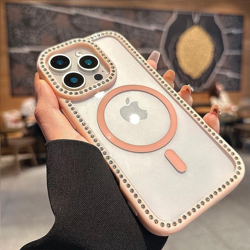 Apple 16 ProMax Flash Drill Mobile Phone Case Suitable for IPhone 15 Transparent Rhinestone 17 Magnetic PC Hard Case Protection Case