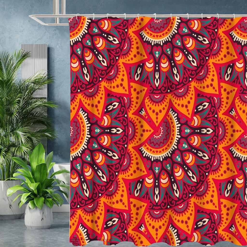 National Style Mandala Bathing Curtain  Bathroom Letters Shower Curtain Waterproof With 12 Hooks Fishes Home Deco Free Ship