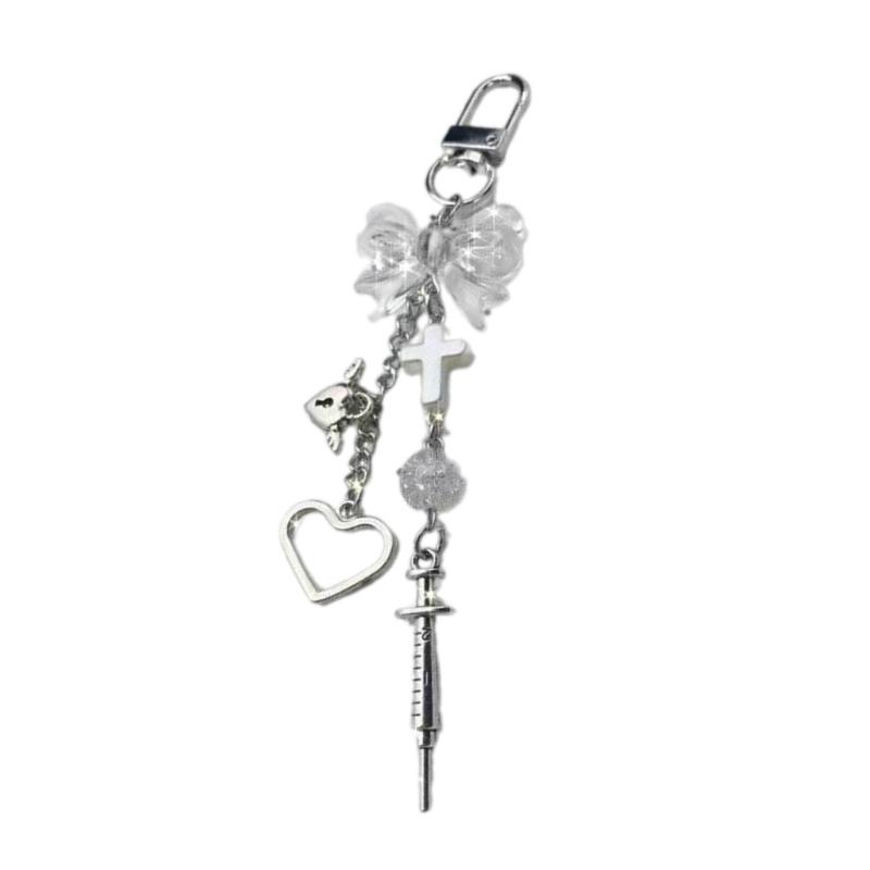 Stylish Keychain Phone Chain Pendant Elegant Resin Alloy Bowknot Heart Pendant Phone Charm Keychain Bag Embellishment