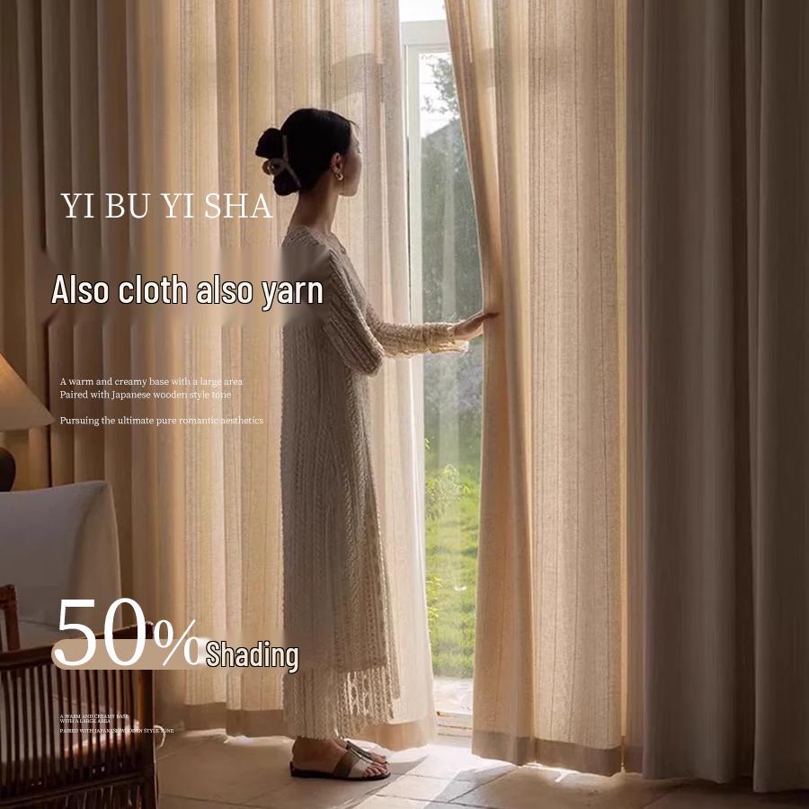 Japanese Style Semi-Sheer Linen Curtains - Light Filtering for Living Room, Balcony, Bedroom