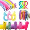 3-6PCS Multi-Color Funny Unicorn & Caterpillar Fidget Toys Elastic Rope TPR Pull String Stress Relief Toys Children's Holiday