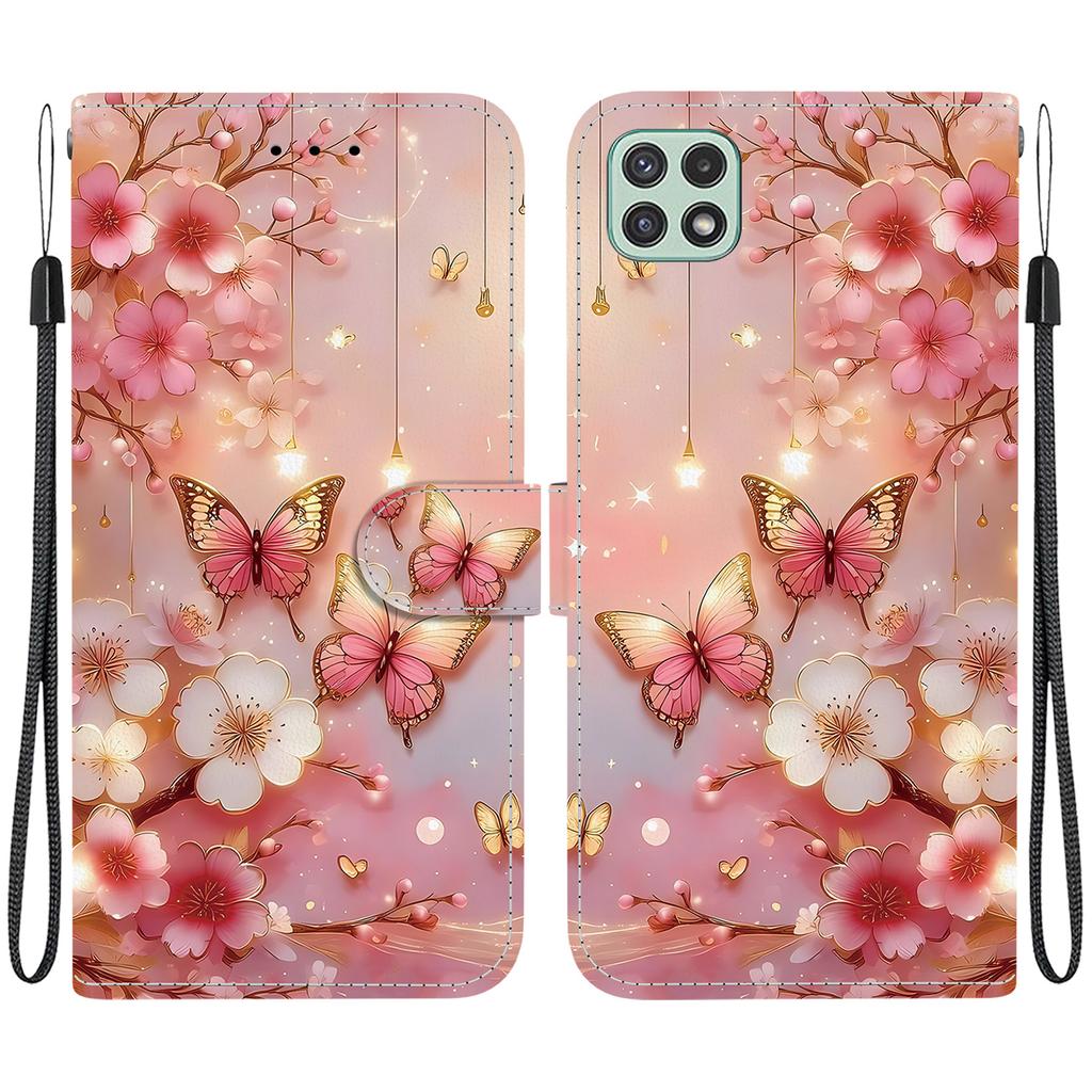 Handmade PU Leather Flip Case for Samsung A22 5G/A22s 5G (SM-A226B/A226L)- Anti-Slip Shockproof Cover with Wrist Strap & Heart/Rose Cat Designs