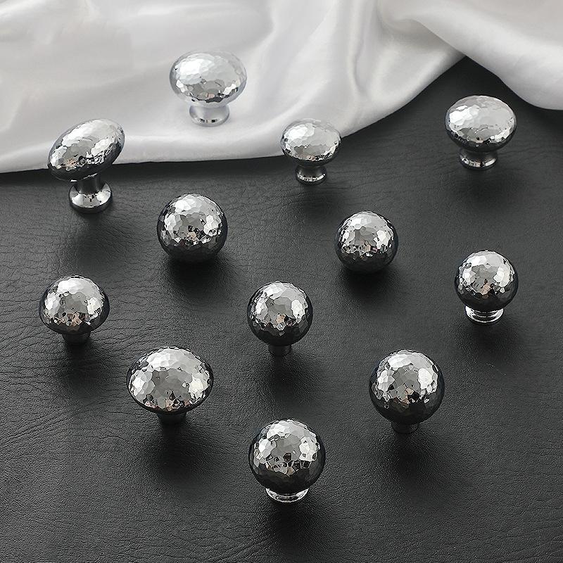 Brass Silver Ball Furniture Pull Handles Hand-Forged Hammer Cabinet Handles Door Drawer Knob Kitchen Wardrobe Cupboard Pulls