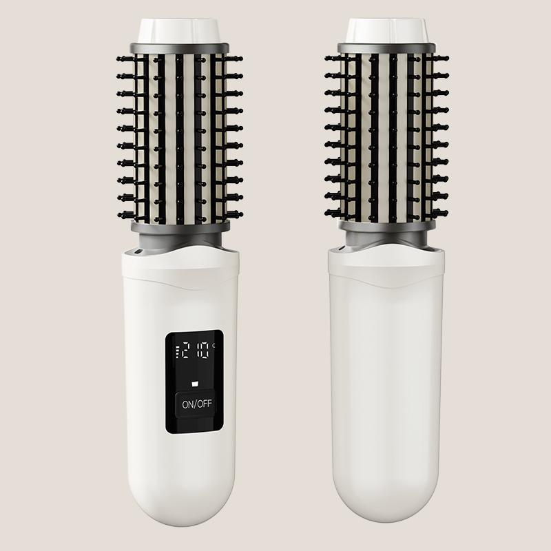 

USB charging portable hair curler, two in one straight hair comb, with LED display screen, suitable for travel and family use білий