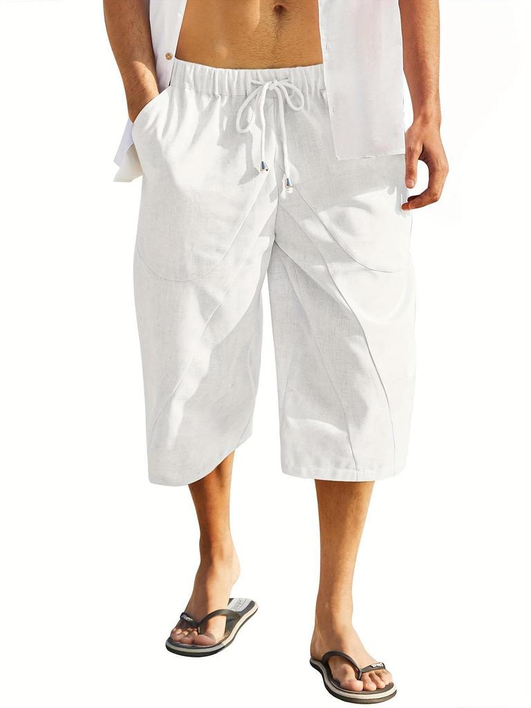 European and American Men's Cotton-Linen Multi-Pocket Beach Shorts (2024 Edition)