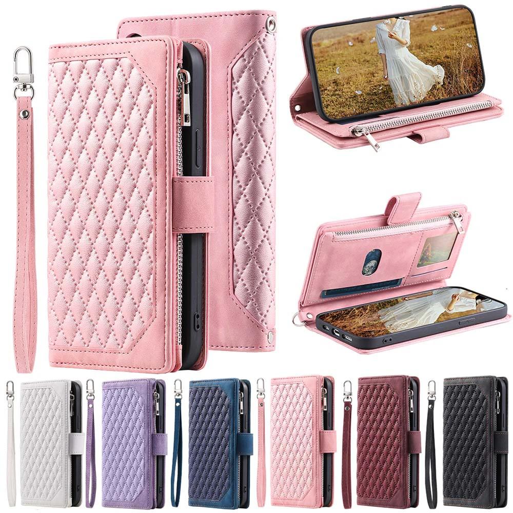 Zipper Wallet Flip Cover For iPhone 16 Pro Max 15 Plus 14 13 12 Pro 11 X XR XS 7 8 Plus SE 2022 SE 2020 Multi Card Slot Cover