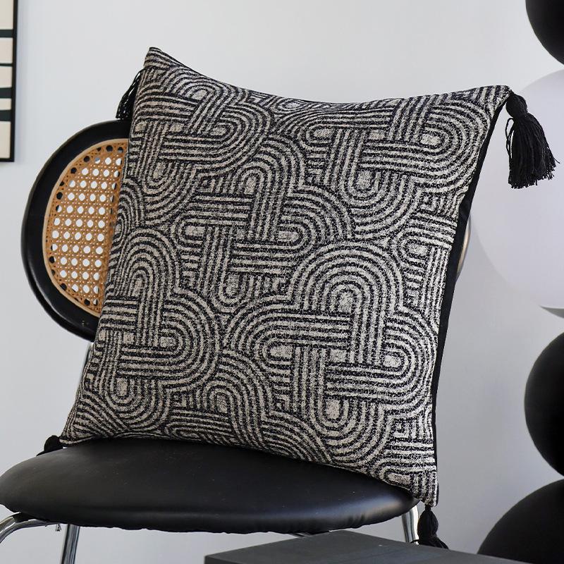 

Black Tassel Pillow Ethnic Style Pillowcase Bed and Breakfast Decoration Living Room Sofa Cushion Bedside Cushion Backrest Pillowcase only