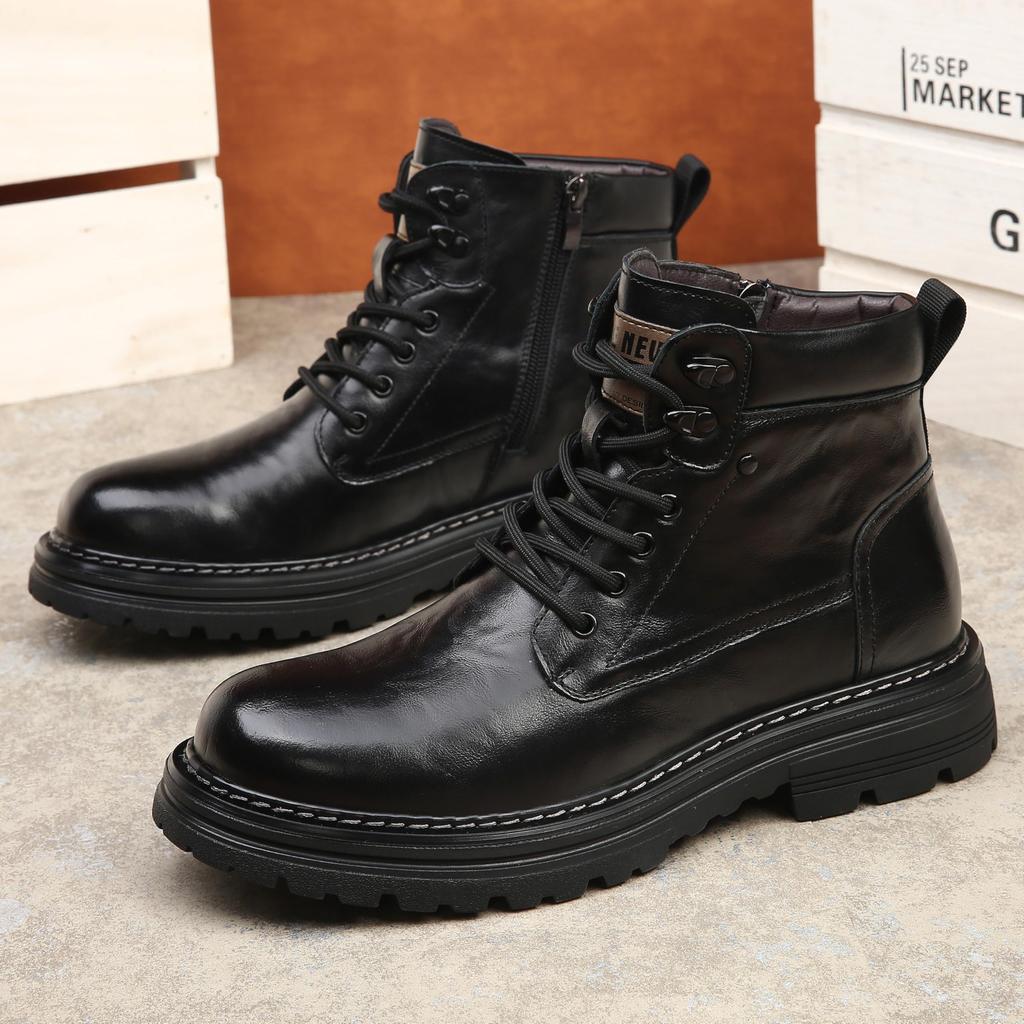Genuine Leather Side Rider British Water Large Sizes Leather Commuting [MIDIRO] Men's Boots, Zipper, Boots, Style, Repellent, Available, Shoes,
