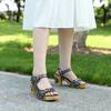 Genuine Leather Women Shoes Retro Floral Thick Heeled Comfortable High Heeled Sandals