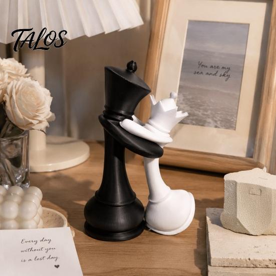 Black Chess Decoration King Queen Piece Figurine, 3D Printed Couple Statue, Modern Decor White for Anniversary Wedding Party Home Office Desk