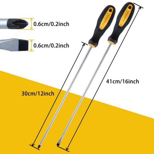 LEONTOOL Long Screwdriver Set, Optical Axis Adjustment, Magnetic Screwdriver with Demagnetizer/Magnetizer Tool, 12" Long Phillips and Flathead Screwdr