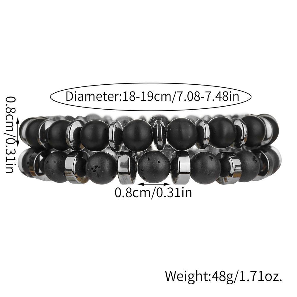 Neu Matt Schwarze Perle Vulkangestein Herren Armband Set Doppellagig Naturstein Perlenarmbänder Geschenke
