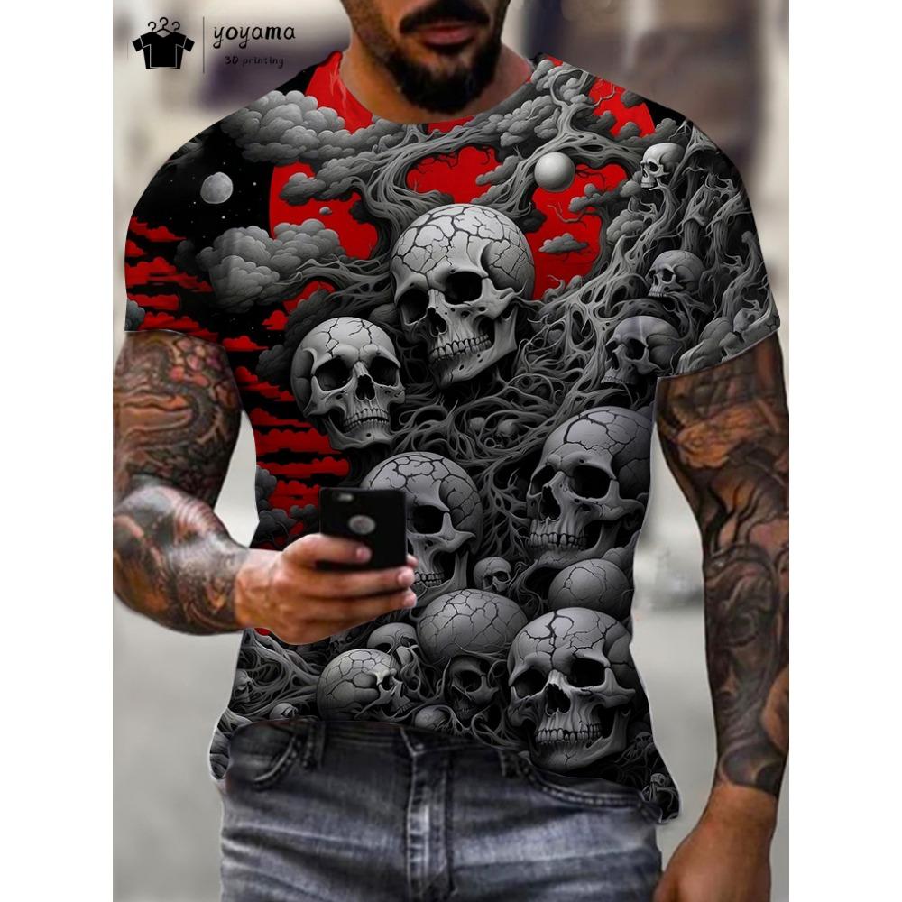 

Мужская 3D футболка с ретро-черепом, летняя, для улицы, с коротким рукавом, модная, трендовая, оверсайз, мужская одежда, с круглым вырезом, мужские топы 6XL
