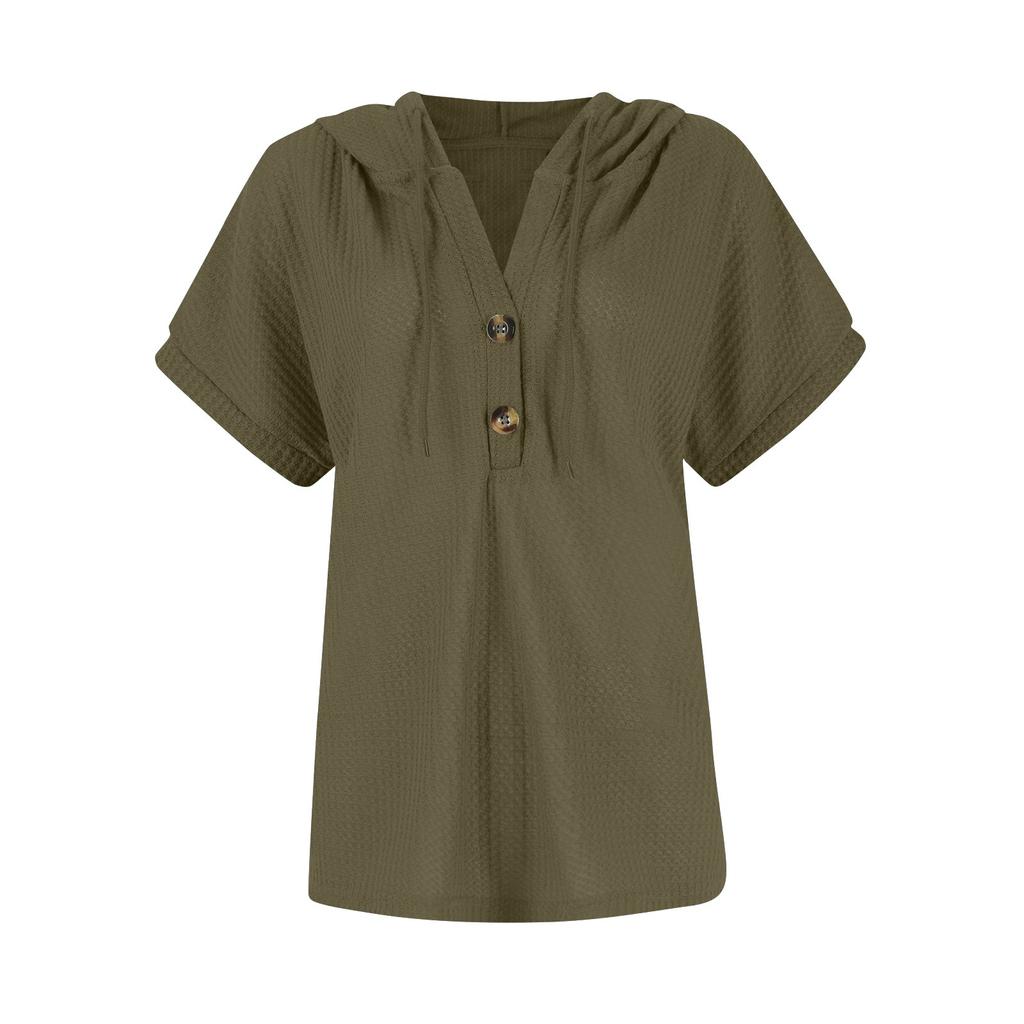 Jaro a léto Nové dámské topy Jednobarevné knoflíky Módní dámské krátké rukávy