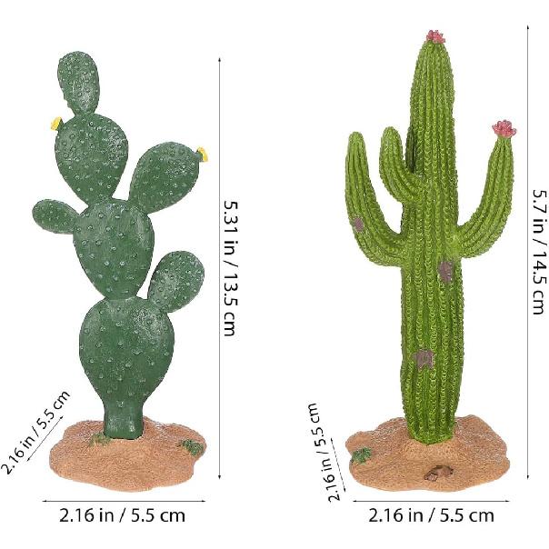 ULTNICE Fake Cactus Statues, 2pcs Realistic Artificial Cactus Figurine for Reptile Aquarium, Simulated Succulent Plant for Home Garden and Office,