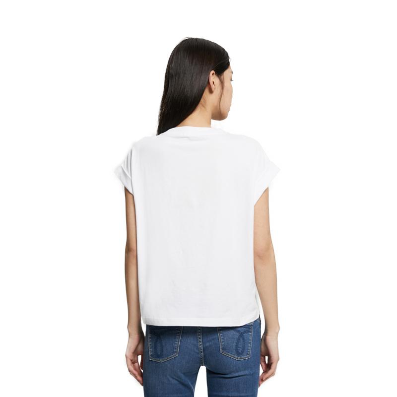 Calvin Klein Solid Color Layered Logo Print Crew Neck T-Shirt Women Tops White J221213-YAF