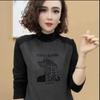 2024 Fall/Winter Women's Slimming Patchwork Top: Age-Reducing, Semi-High Neck, Korean Style, Long Sleeve, Straight Shoulder.