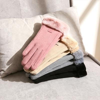 Gloves Winter Fleece Thickened Warm Cute Suede Cycling Cold Cycling Windproof Touch Screen Winter