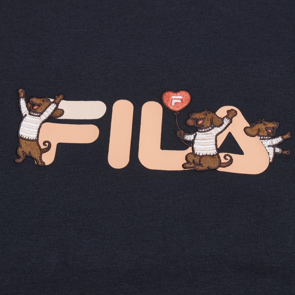 Fila Original Versatile Cute Dog Embroidery T-Shirt Women Tops Legendary-Blue F61W629106FNV