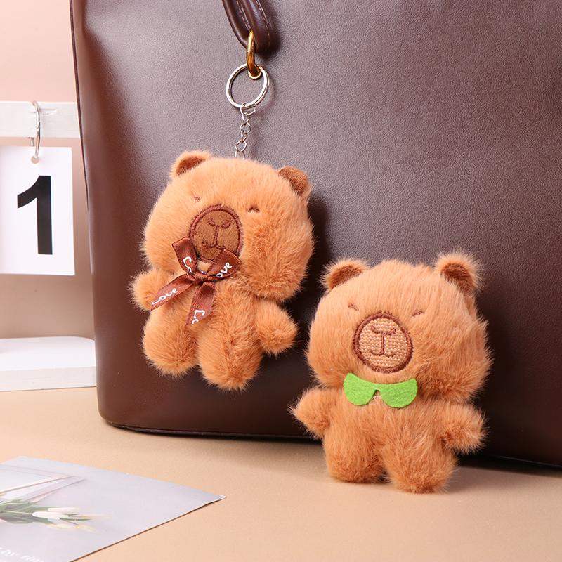 Capibara Plush Keychain Cartoon Capybara Stuffed Doll Pendant Car Key Ring Backpack Bag Decor Kid Gift