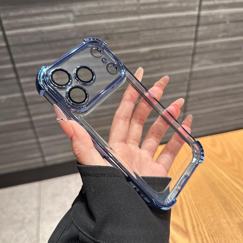 Luxury Electroplate Transparent Phone Case For iPhone 11 12 13 14 15 16 Pro Max Plus Clear Bumper Shockproof Protection Cover