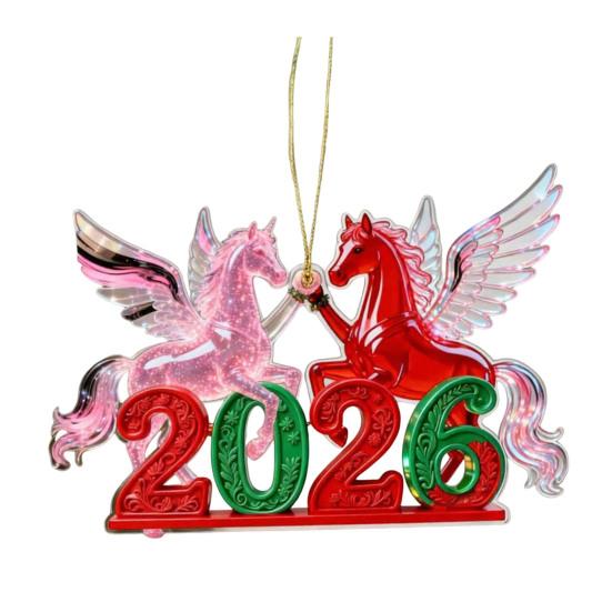 2026 Acryl Pferdeanhänger Auto Rückspiegel Ornament 2D Hängeanhänger für Feiertagsdekoration Süßes Geschenk für Autoliebhaber