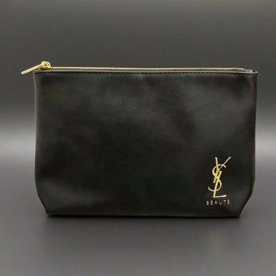 Limitierte Edition einfache und elegante klassische schwarze Kosmetiktasche (tragbar und kompakt), mit hochwertigem, strapazierfähigem Lederaußenmaterial