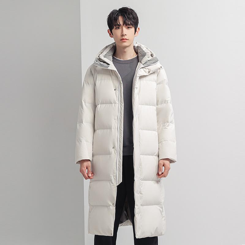 Down Jacket Youth Medium and Long Hooded Jacket for Men and Women Couples with Standard Down Thermal Coat