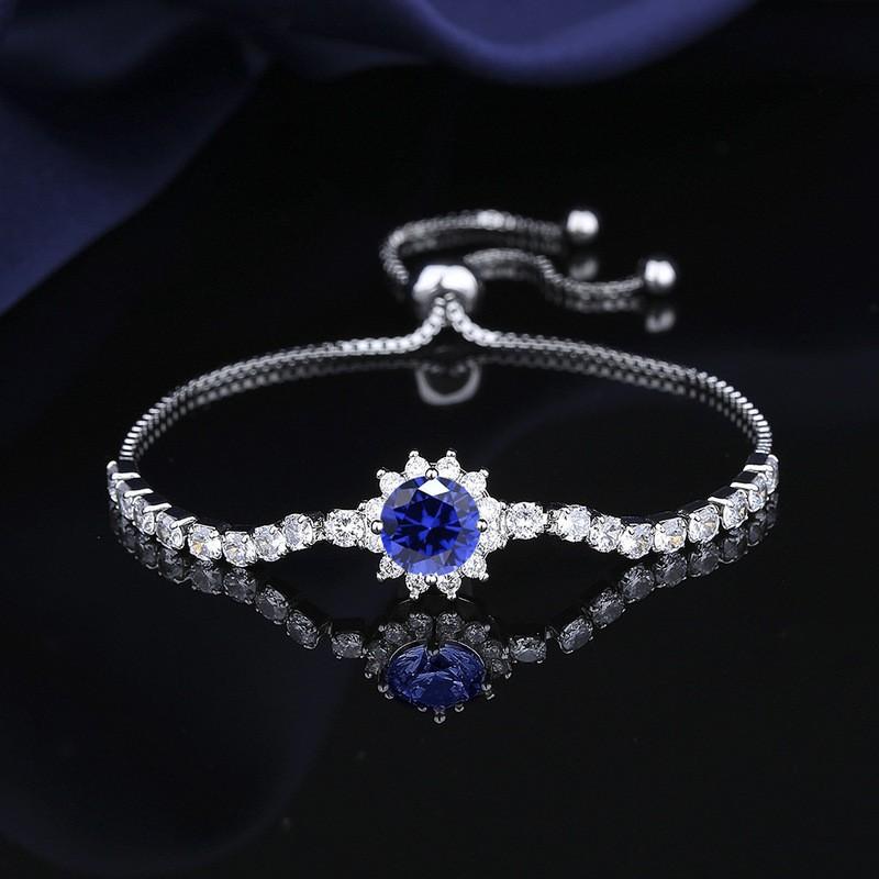 Adjustable Sunflower Bracelet Women With Cubic Zirconia 2ct Simulated Floral Design Copper Plated Jewelry