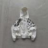 Nadměrná mikina s kapucí na zip Bílá s poškozeným potiskem Streetwear Unisex Volný střih Podzimní Ležérní Pulovr