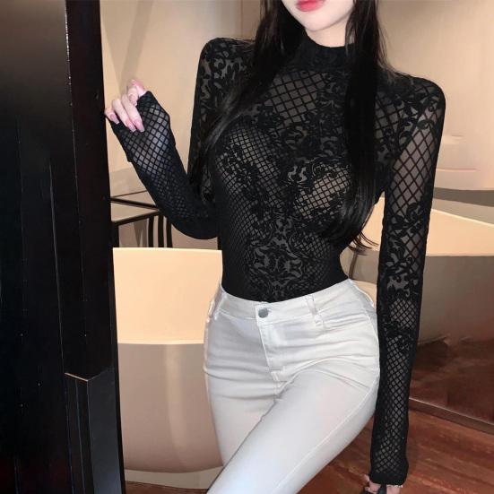 Moteriškas bodis permatomas tinklelis seksualus atvira nugara iškirpimas bodis gatvės apranga