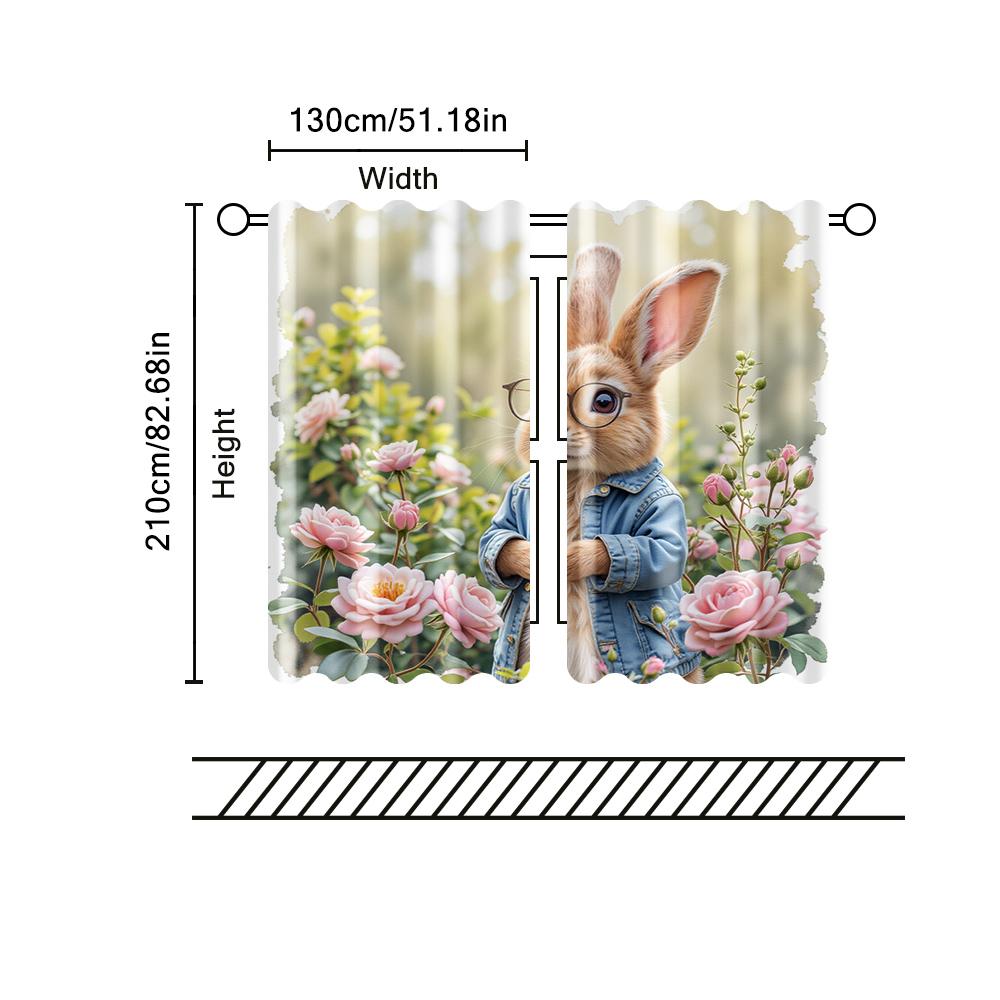 Set Of 2 Filtering Curtains Excluding Rods Non Movable Without Batteries Rabbit Use Bedrooms Living Rooms Curtain For Room Made Polyester