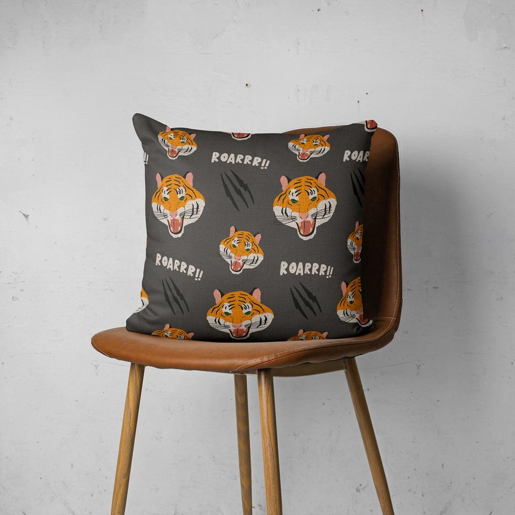 Tiger Zodiac Circus Animal Tiger Year Square Cotton Linen Cushion Decoration Pillow Case Printed Sofa Cushion Case 45Cm*45Cm