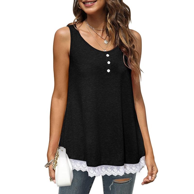 Women's Summer Lace Stitching Blouse Casual and Comfortable Sleeveless Vest