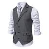 Mens Wool Mix Herringbone Tweed Check Vintage Collar Waistcoat Tailored Fit Vest