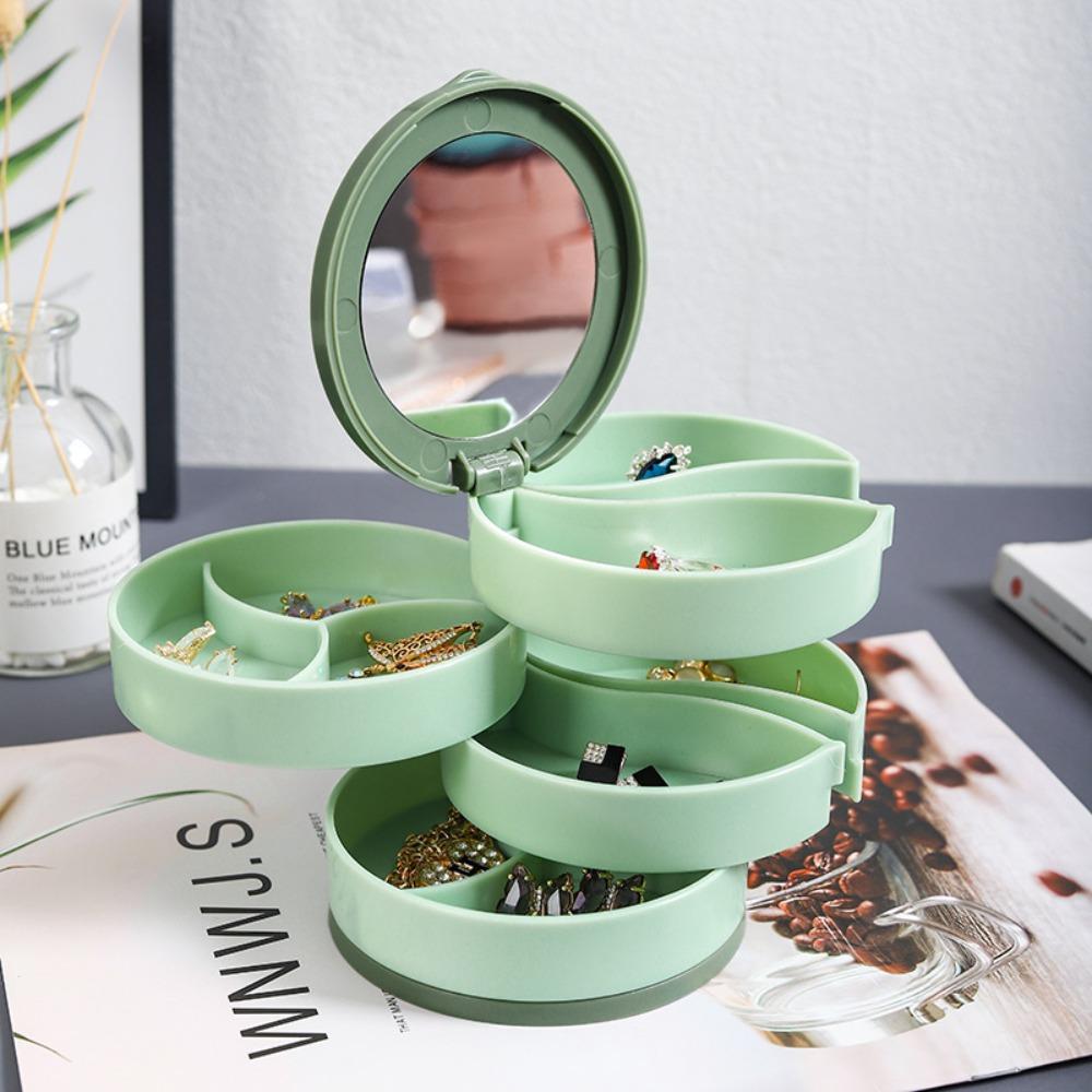 with Lid Desktop Storage Box Multilayer Earring Ring Box Rotating Plastic Stand  Women