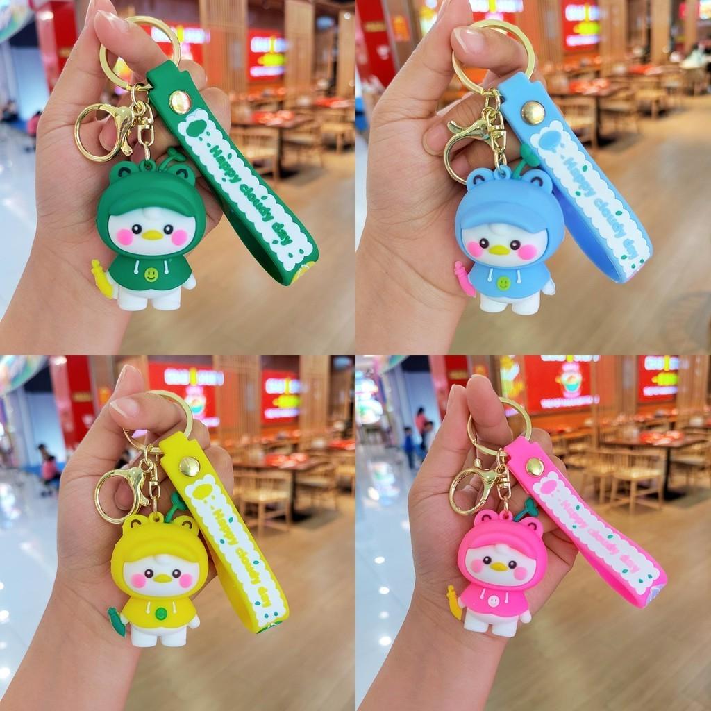 Cute Raincoat Blush Duck Keychain Silicone Figurine Car Accessory Gift For Friends