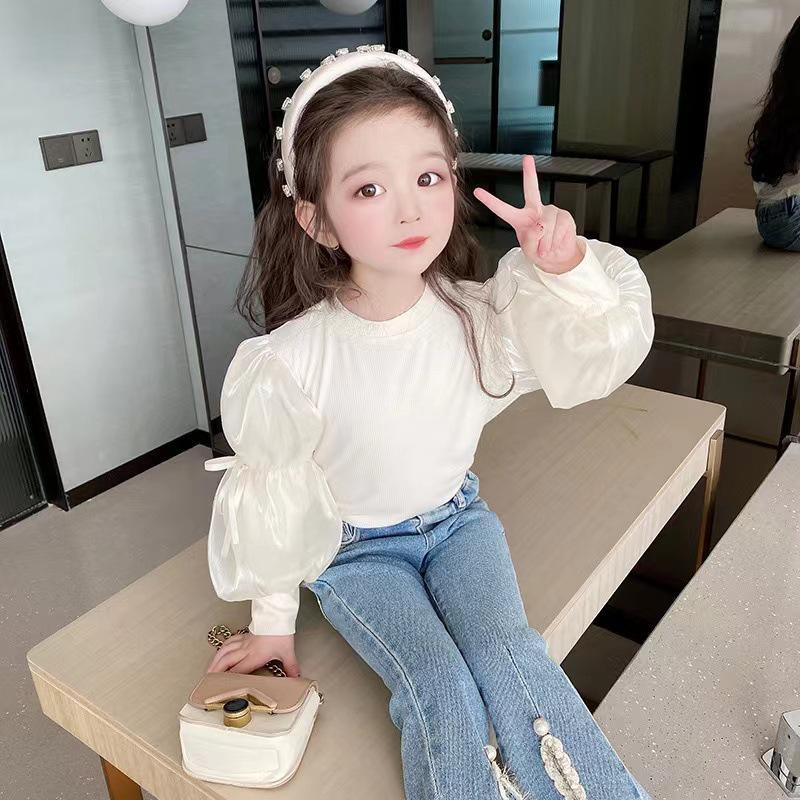 

Стильна корейська футболка з довгим рукавом та рукавами-буфами для дівчаток, весна/осінь 2025 120 cm