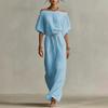 Amazon  European and American Cross-border Summer New Elegant Casual Solid Color Medium Sleeve One-word Collar Women's Dress