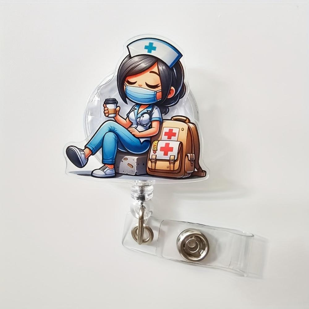 Nurse Theme Retractable ID Badge Reel Pin Durable Acrylic For RN LPN Doctor Office Name Tag Holder